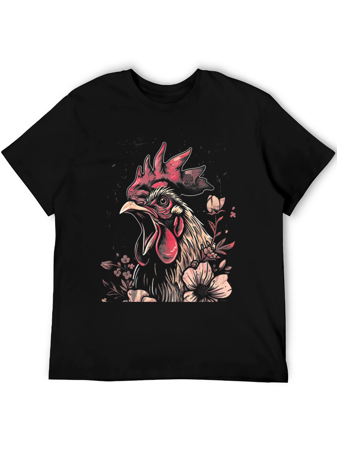 Floral Rooster Graphic Tee - Black