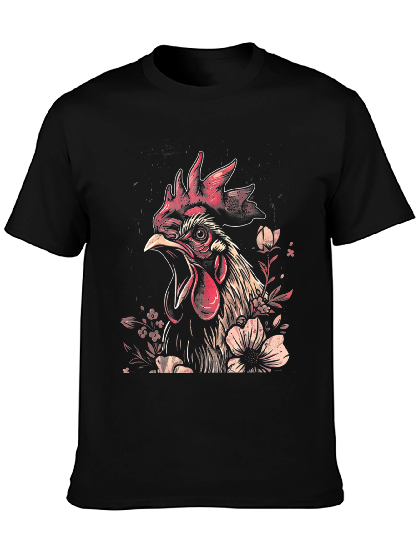Floral Rooster Graphic Tee - Black