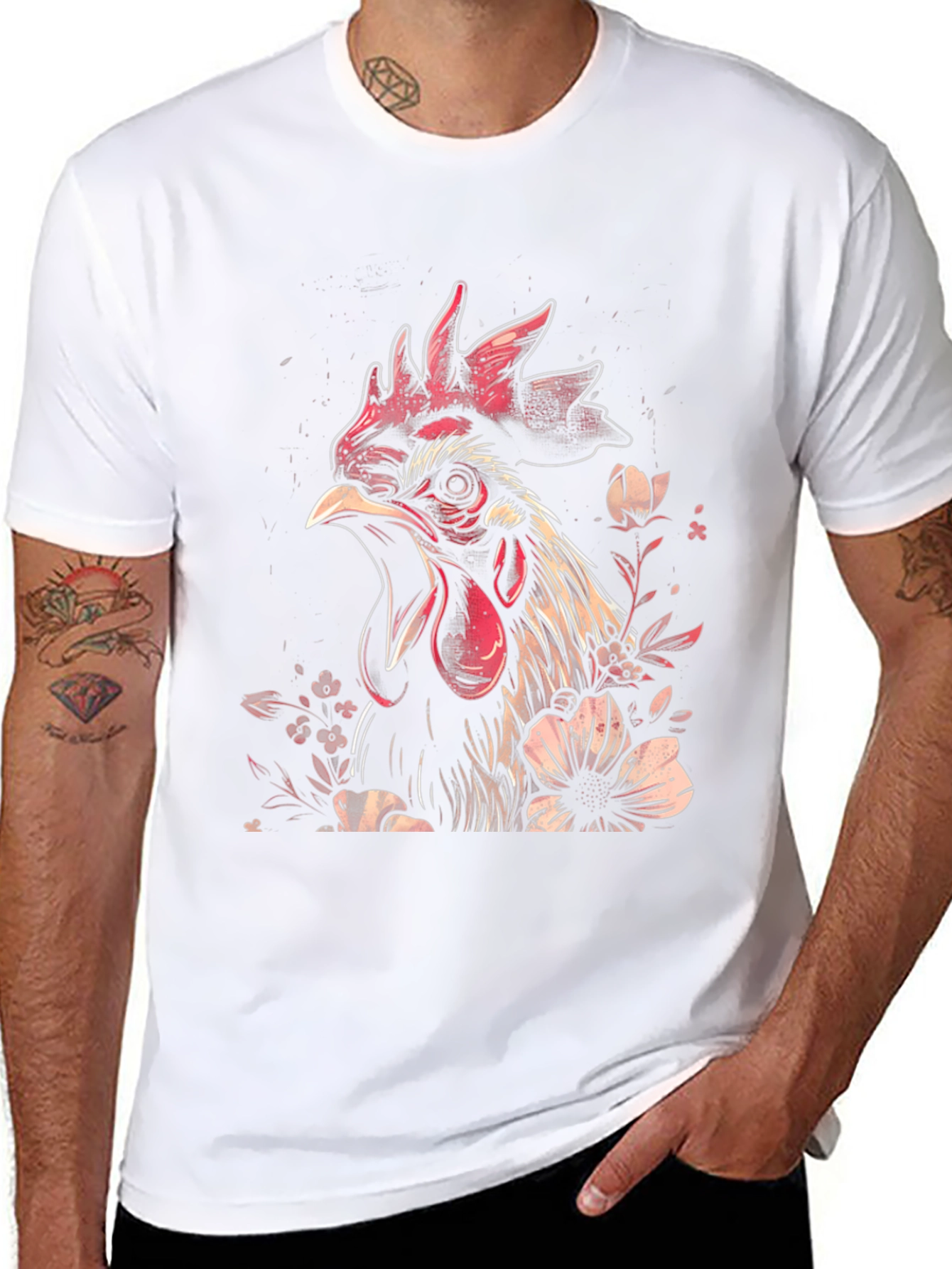 Floral Rooster Graphic Tee - Black