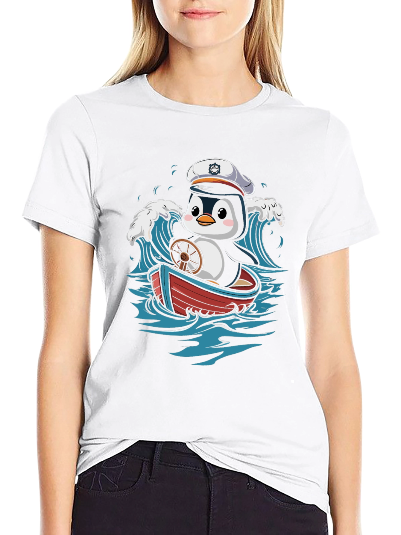Cute Penguin Sailor T-Shirt - Nautical Cartoon Tee
