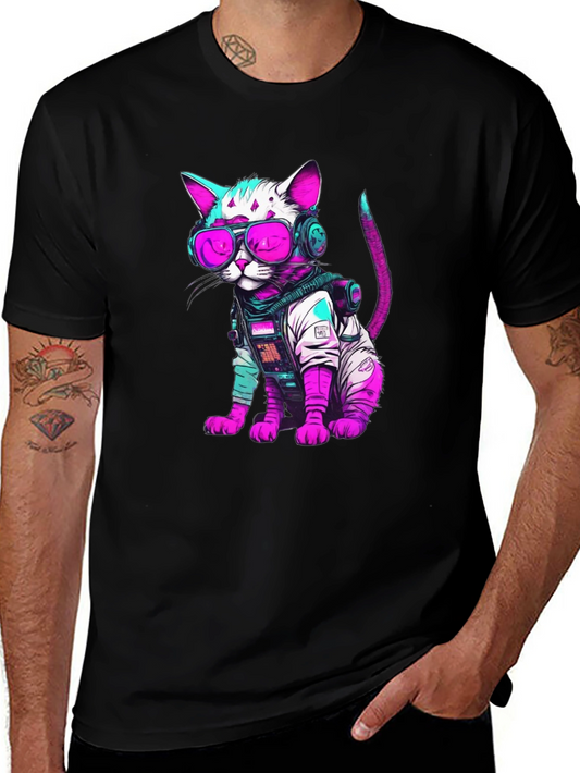 Cyberpunk Cat T-Shirt - Futuristic Feline Fashion