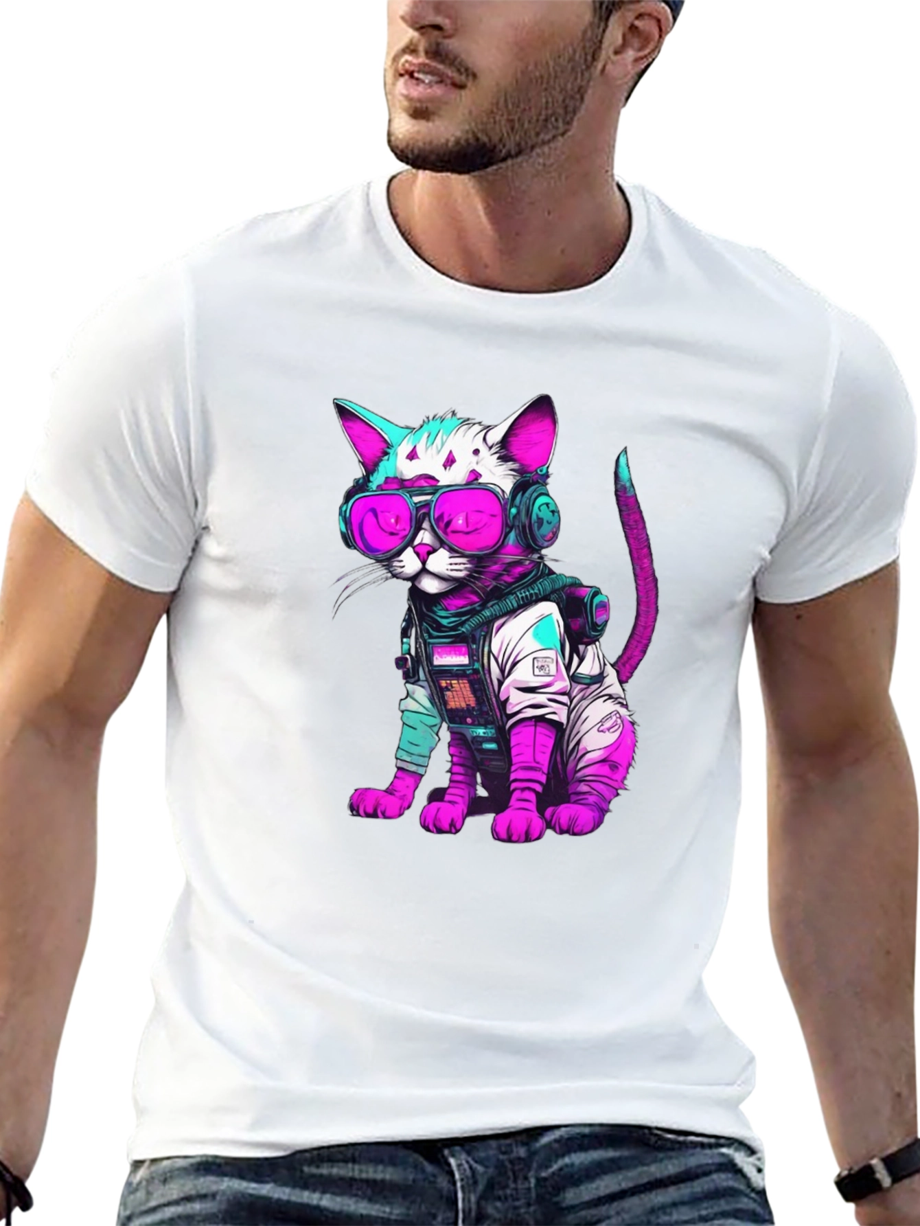 Cyberpunk Cat T-Shirt - Futuristic Feline Fashion