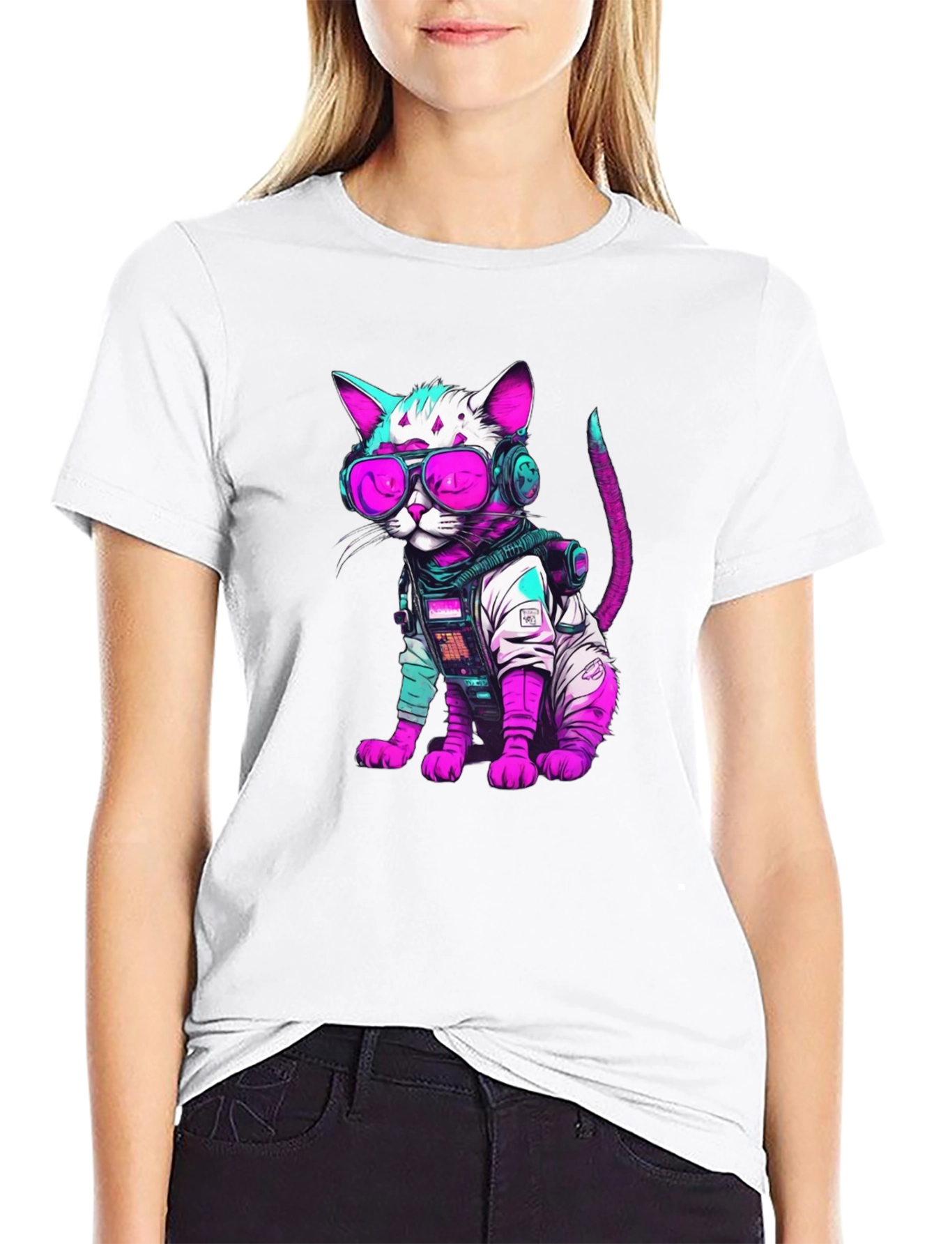 Cyberpunk Cat T-Shirt - Futuristic Feline Fashion