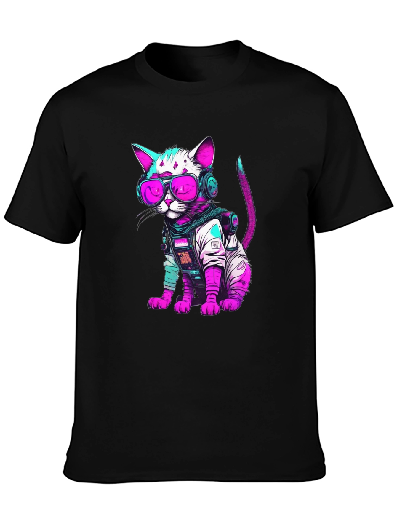 Cyberpunk Cat T-Shirt - Futuristic Feline Fashion