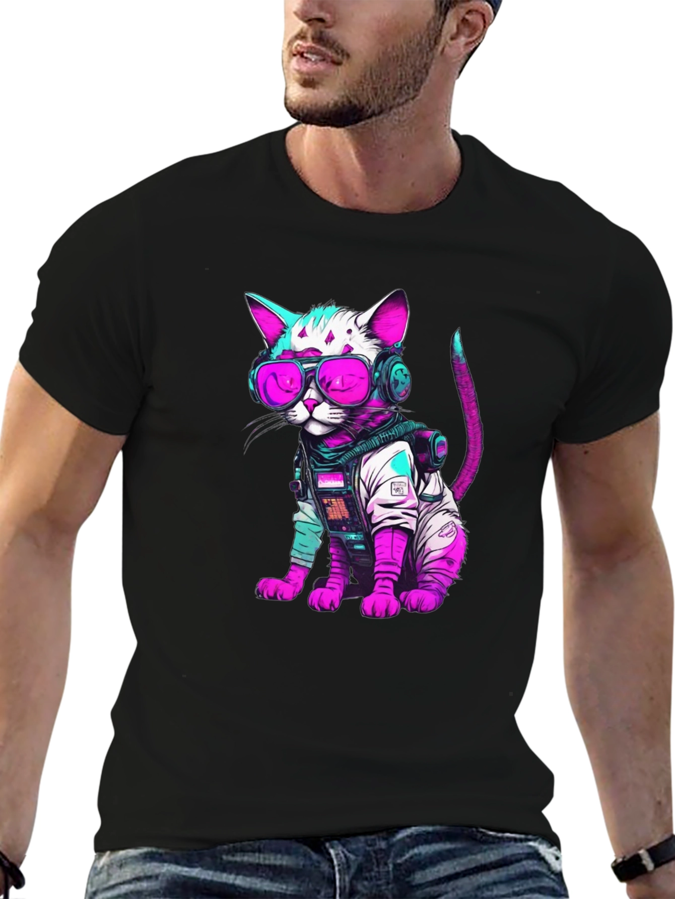 Cyberpunk Cat T-Shirt - Futuristic Feline Fashion