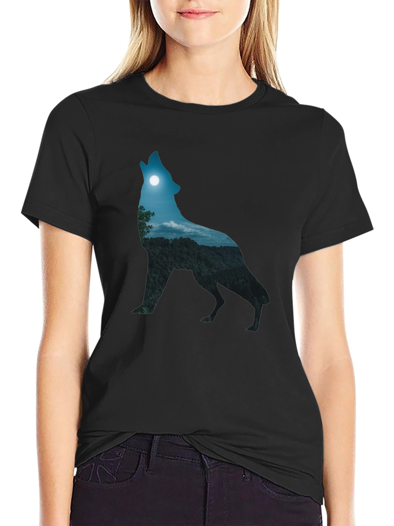 Howling Wolf Nightscape Graphic T-Shirt