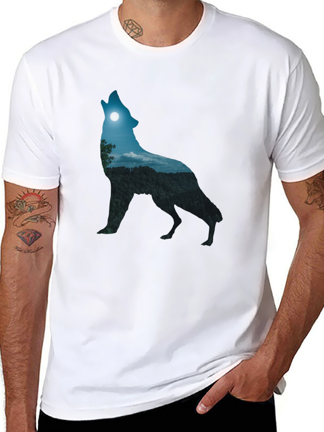 Howling Wolf Nightscape Graphic T-Shirt