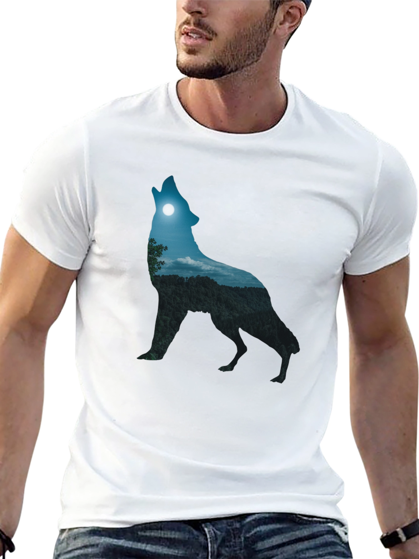 Howling Wolf Nightscape Graphic T-Shirt
