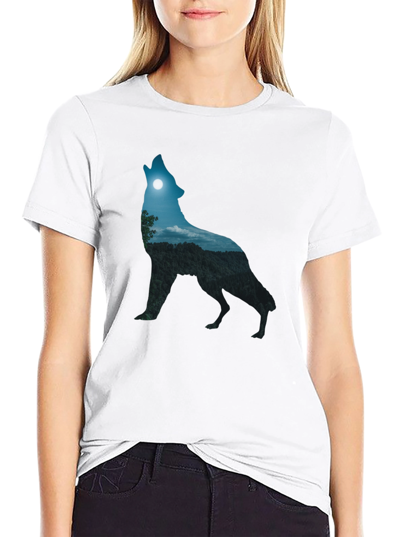Howling Wolf Nightscape Graphic T-Shirt