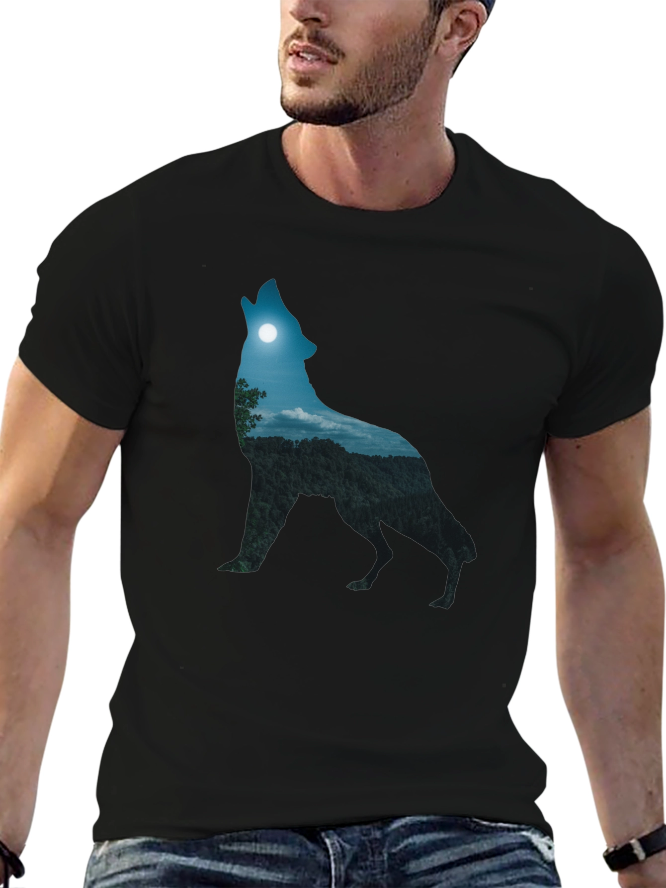 Howling Wolf Nightscape Graphic T-Shirt