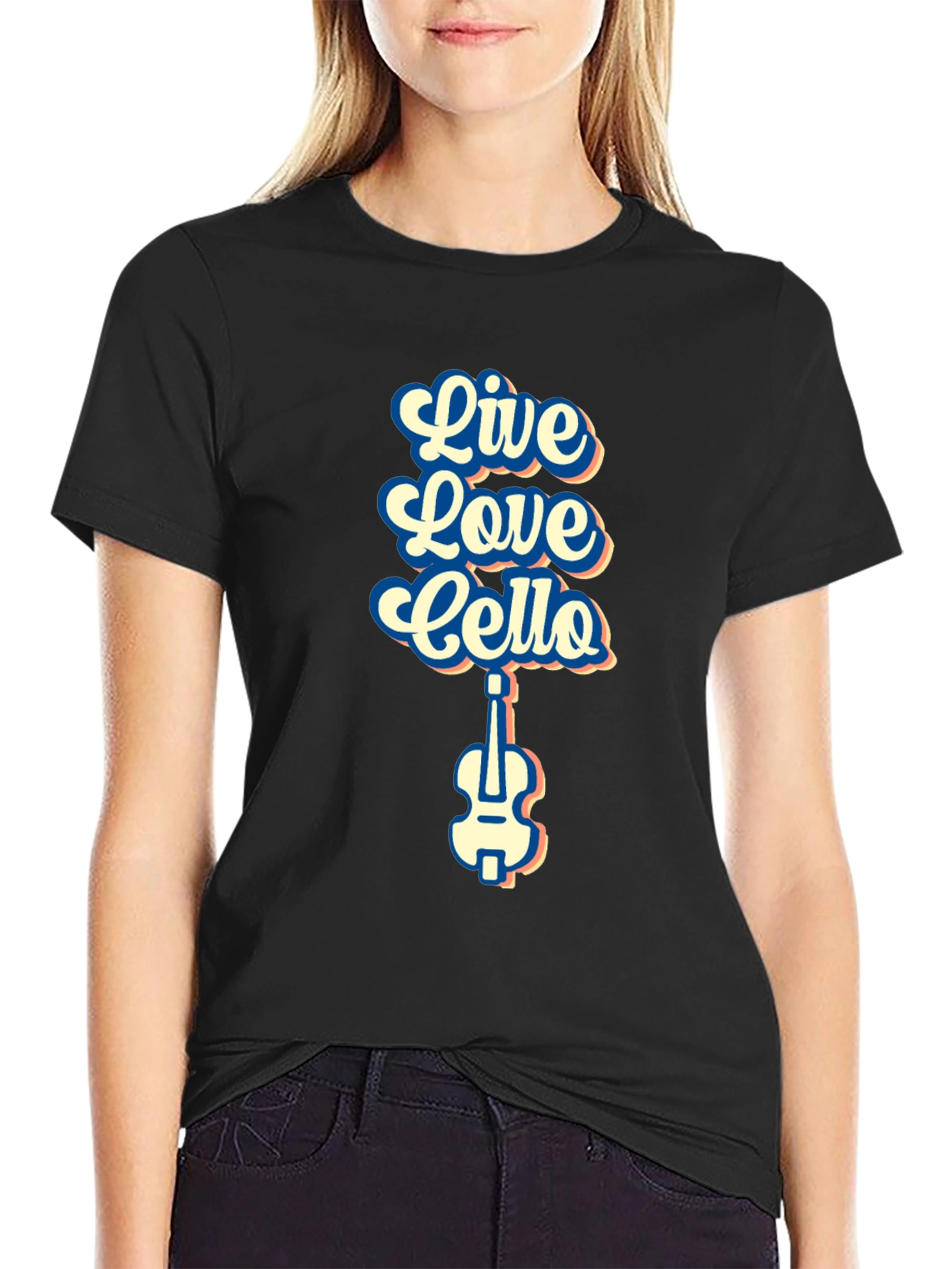 Live Love Cello Black Graphic T-Shirt