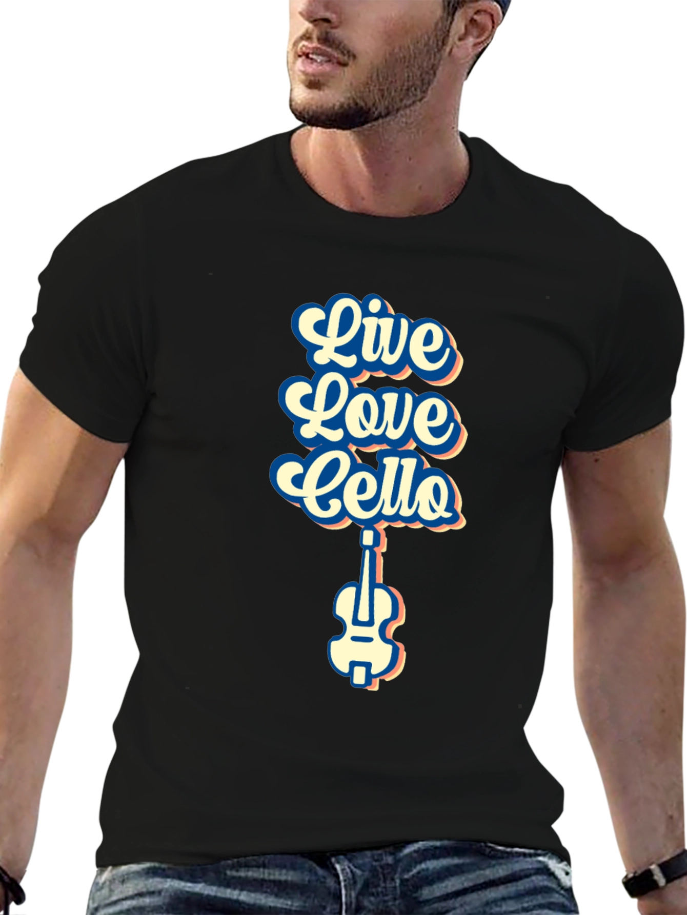 Live Love Cello Black Graphic T-Shirt