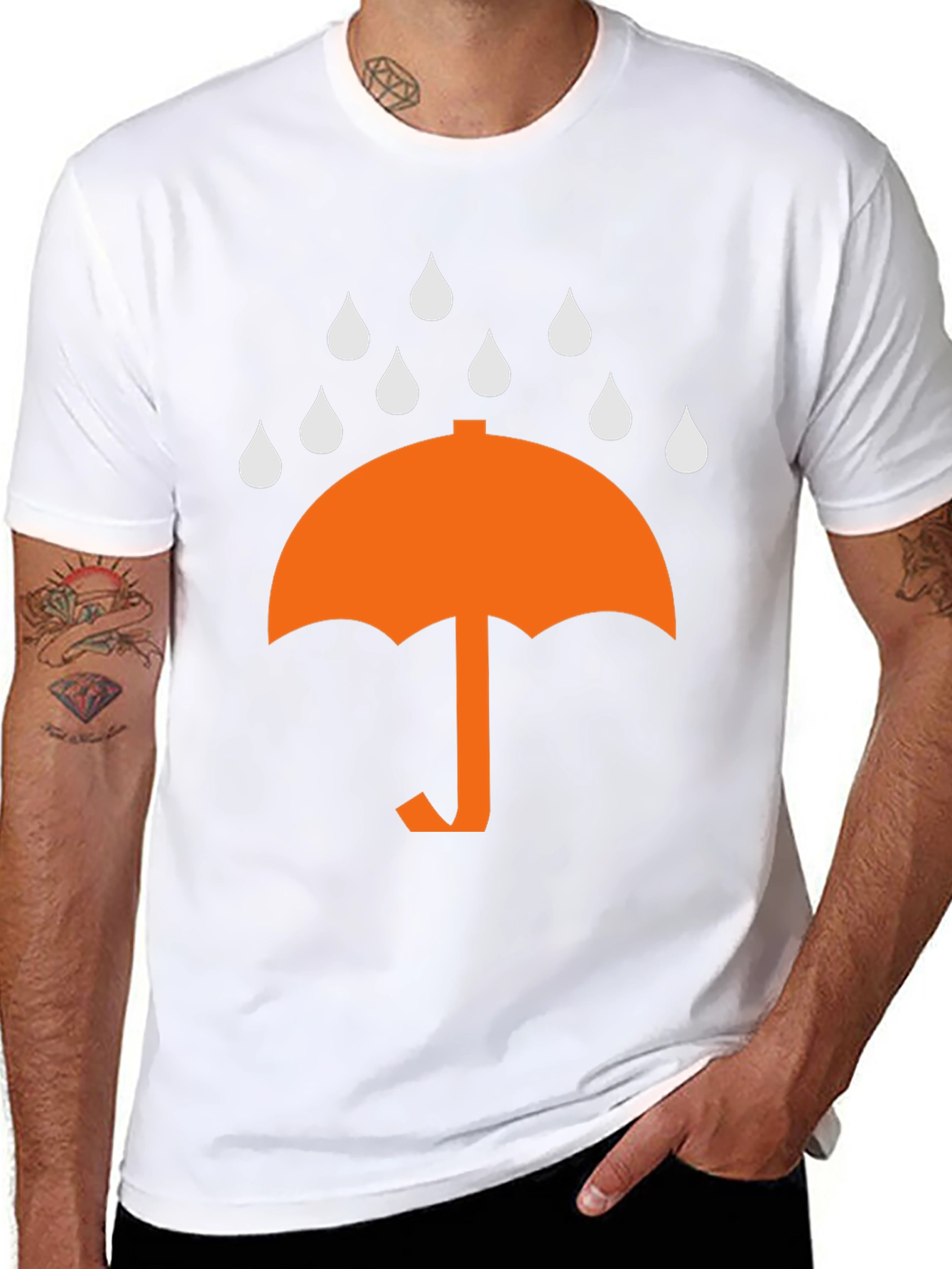 Umbrella Raindrop Graphic Tee - Black Cotton T-Shirt