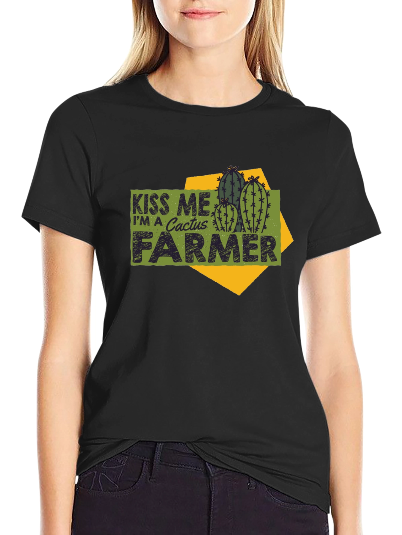 Kiss Me Cactus Farmer T-Shirt - Black