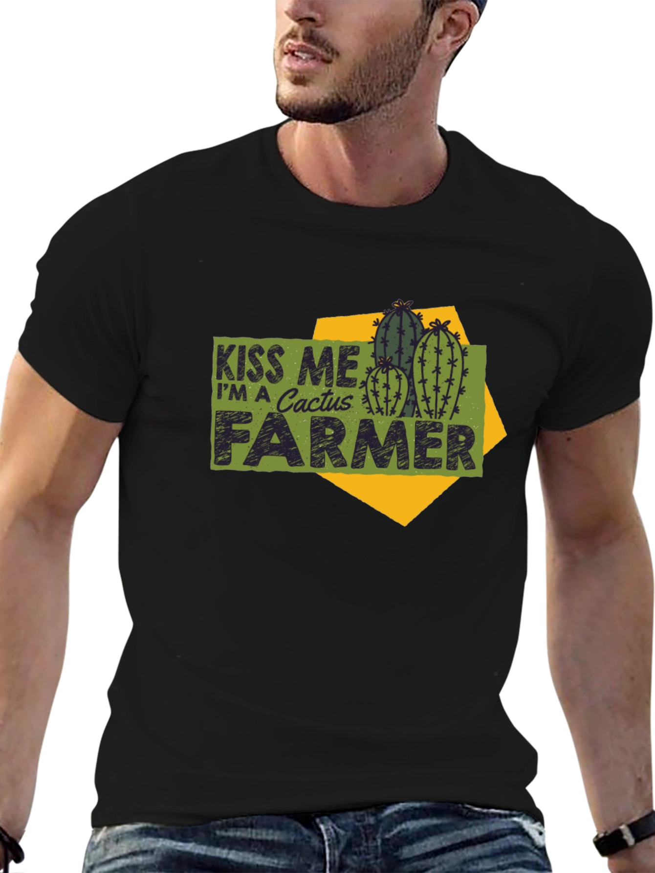 Kiss Me Cactus Farmer T-Shirt - Black