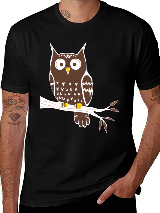 Owl on Branch Graphic Tee - Cool Nature Design Shirt