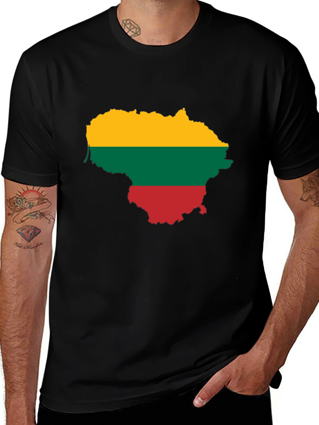 Lithuania Flag Map Graphic Tee - Black Casual Shirt