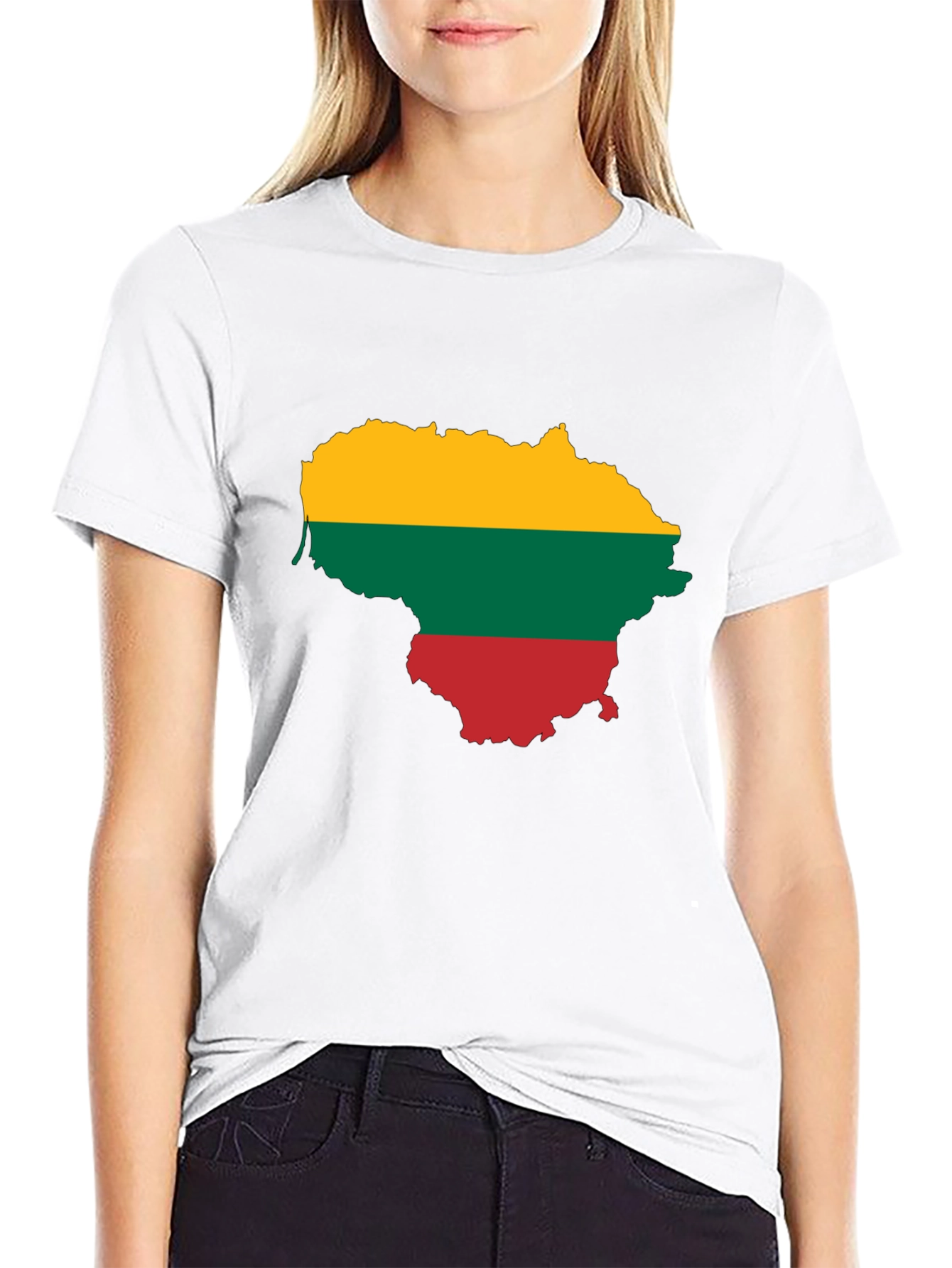 Lithuania Flag Map Graphic Tee - Black Casual Shirt