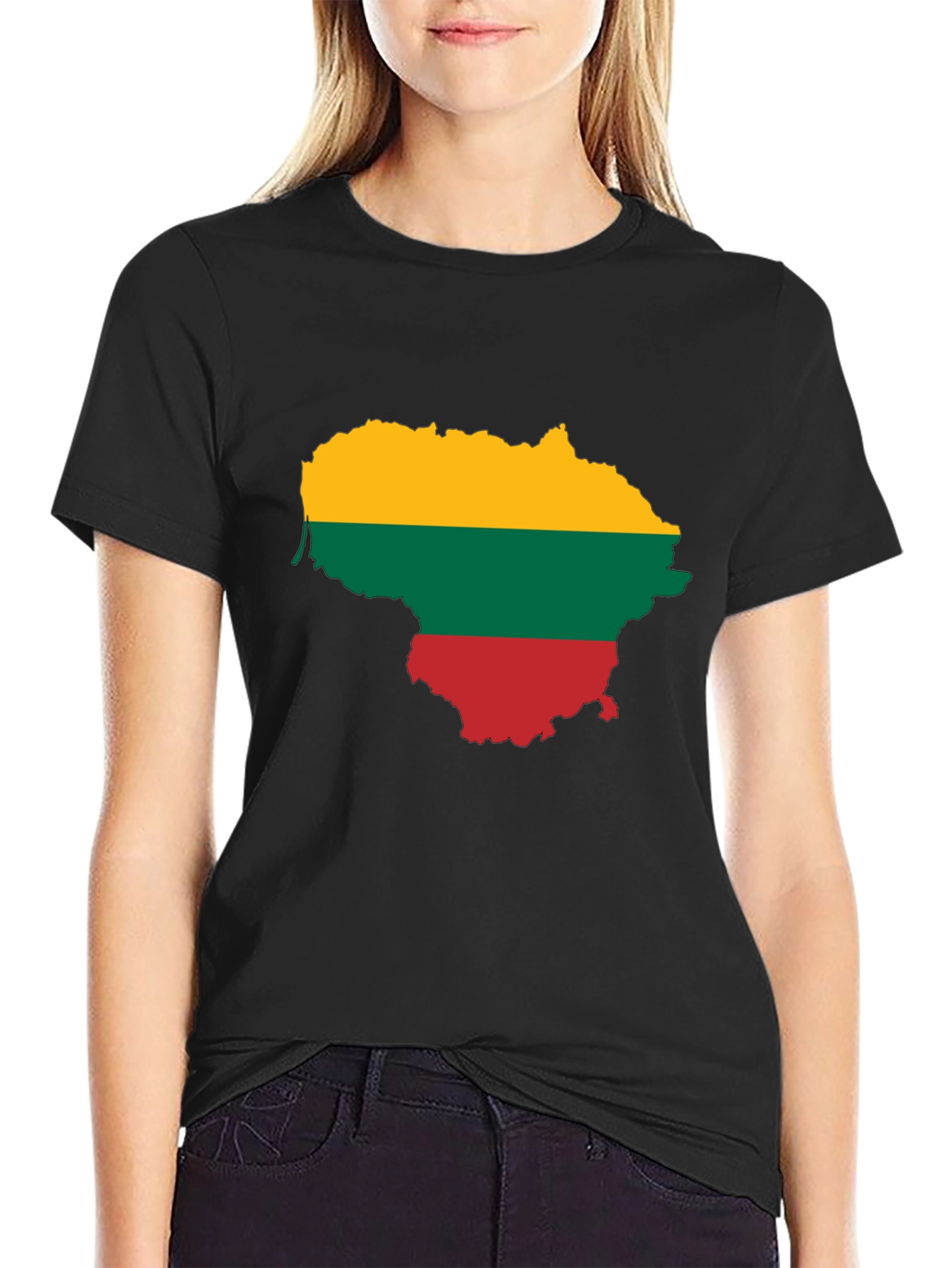 Lithuania Flag Map Graphic Tee - Black Casual Shirt