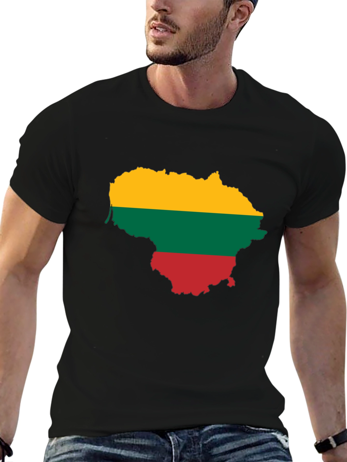 Lithuania Flag Map Graphic Tee - Black Casual Shirt