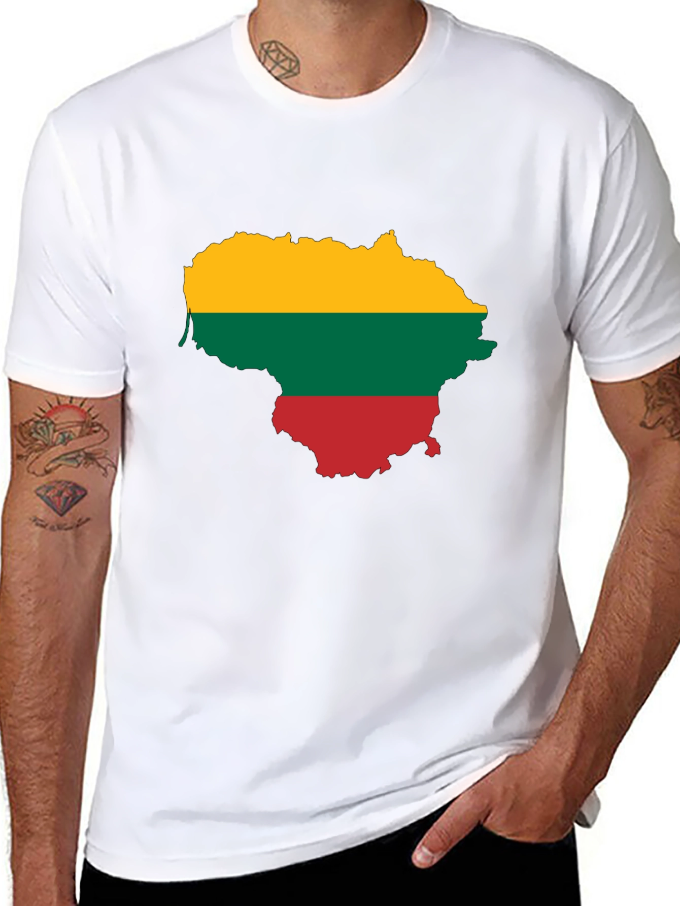 Lithuania Flag Map Graphic Tee - Black Casual Shirt