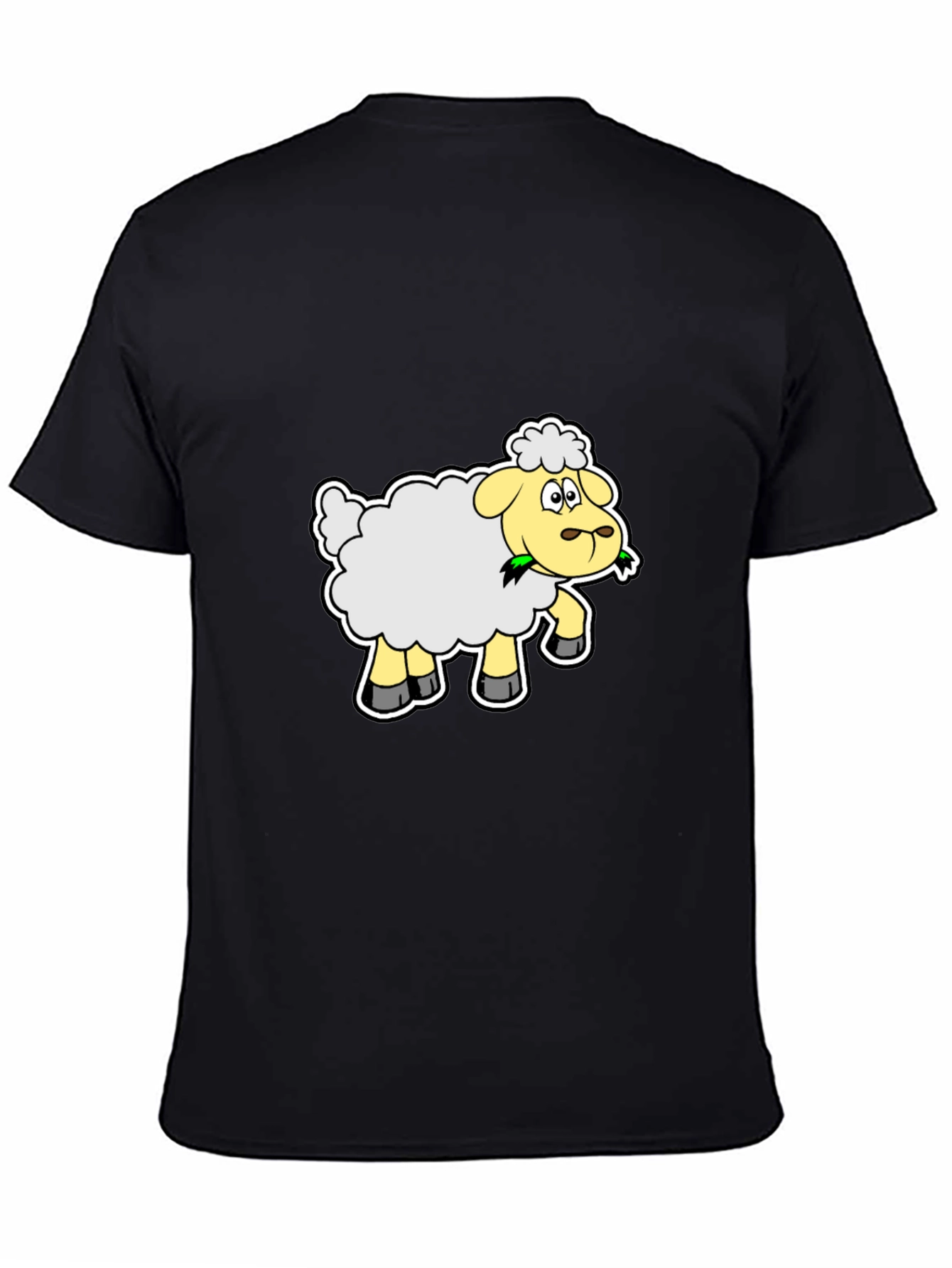 Cartoon Sheep Graphic Tee - Black Cotton Shirt