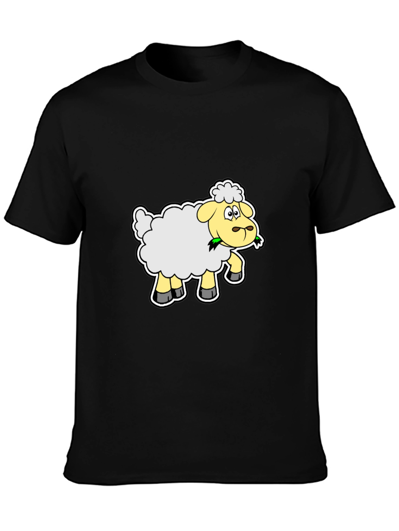 Cartoon Sheep Graphic Tee - Black Cotton Shirt