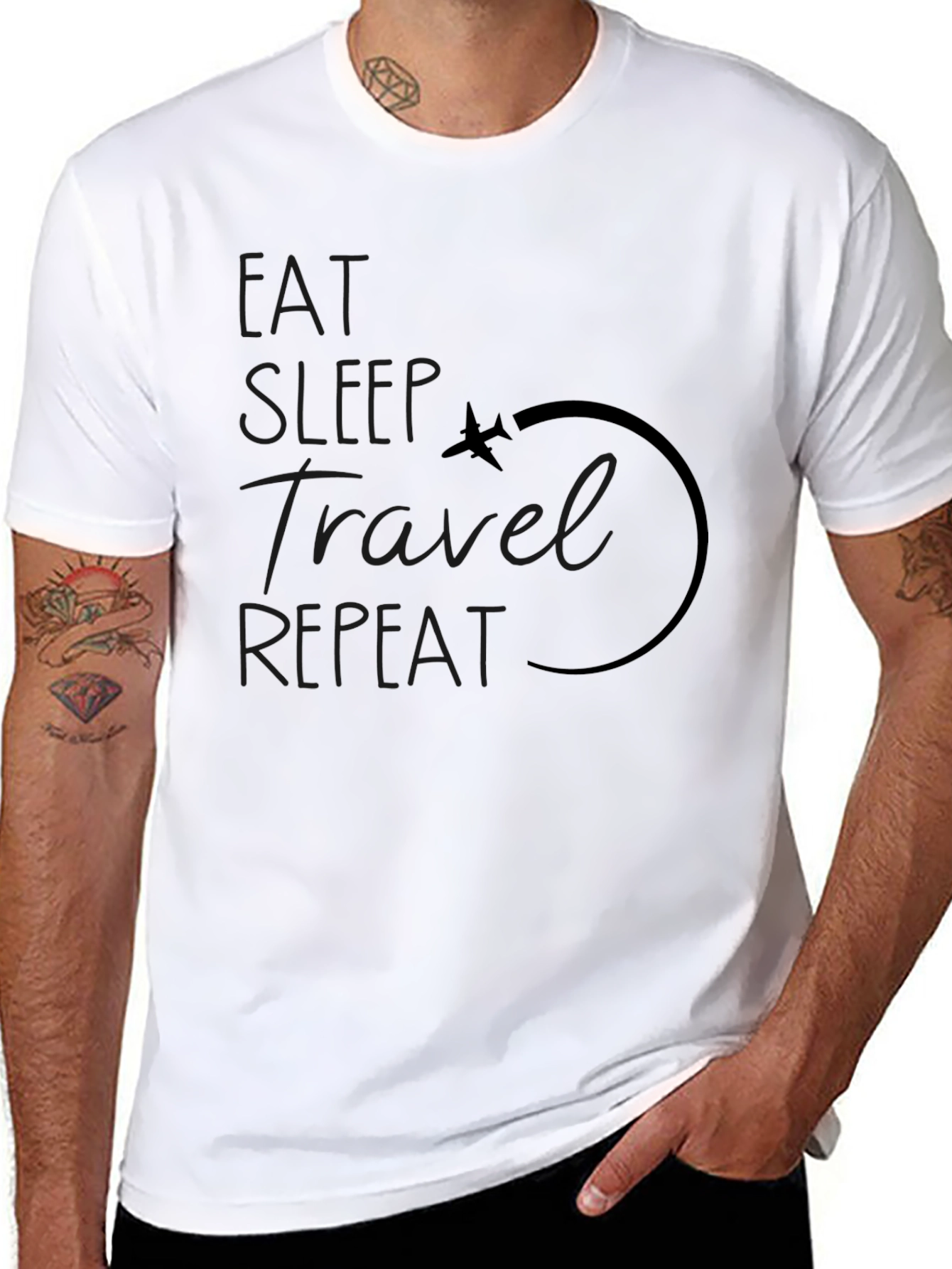Eat Sleep Travel Repeat Black Graphic T-Shirt