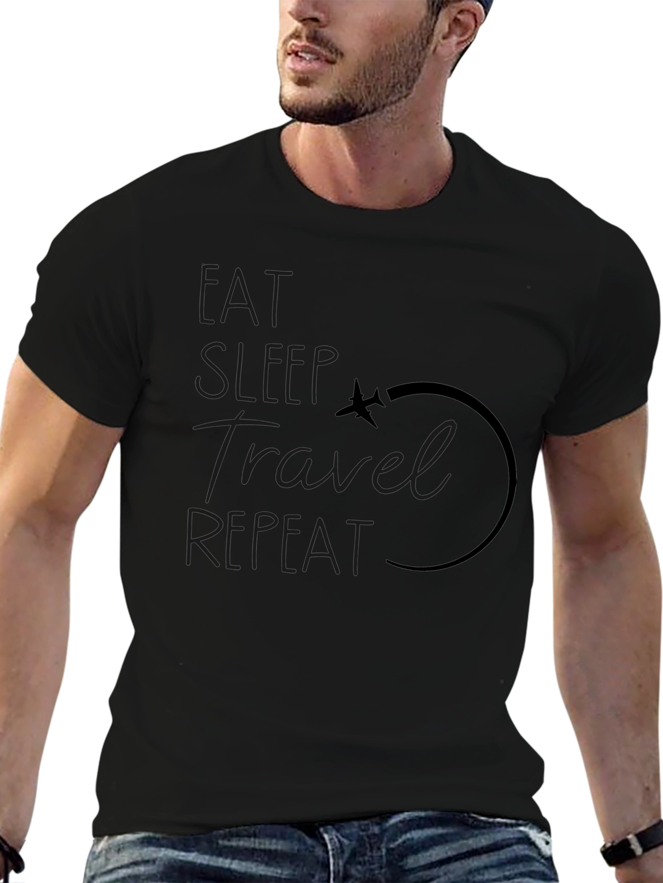 Eat Sleep Travel Repeat Black Graphic T-Shirt