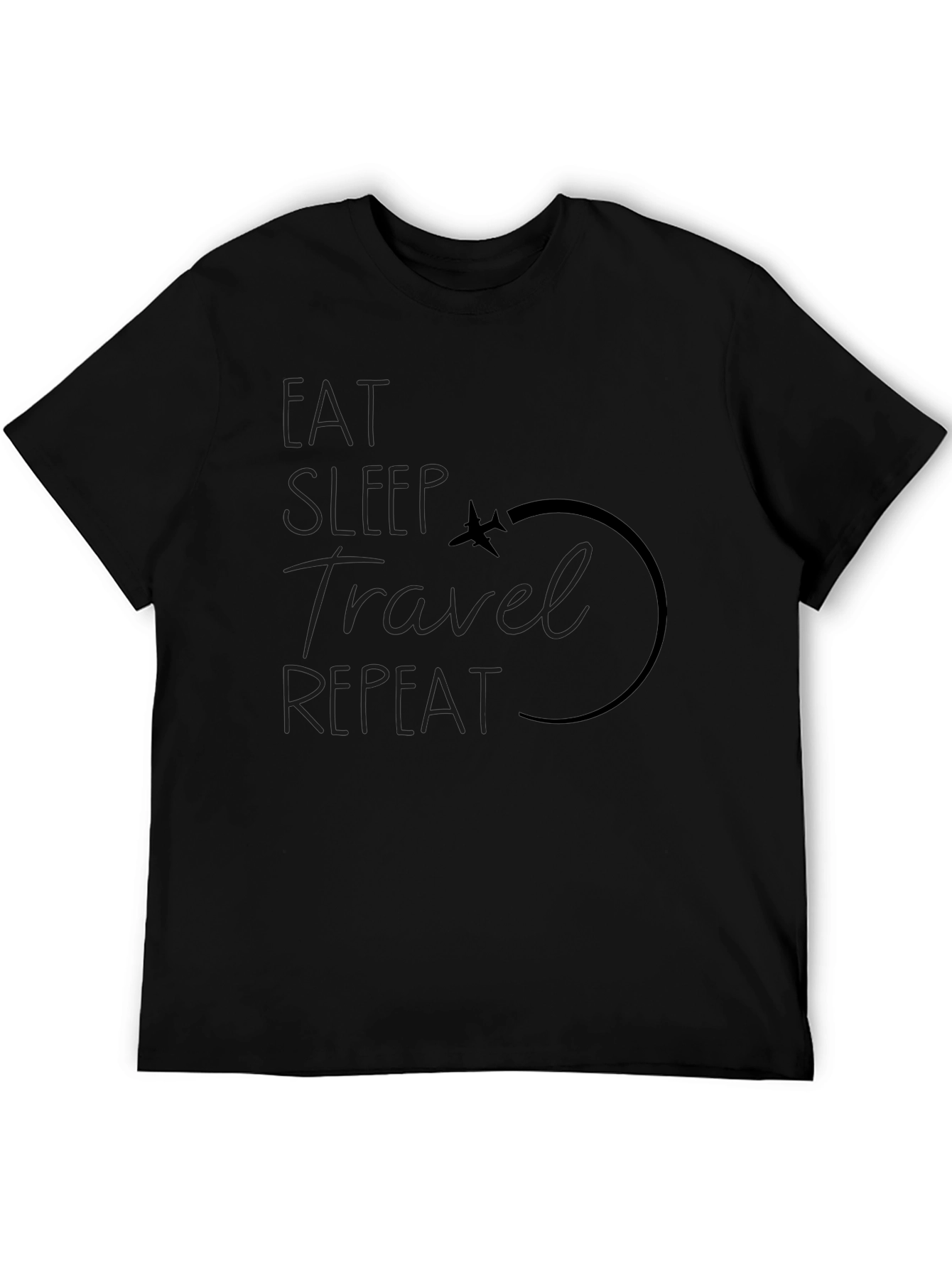 Eat Sleep Travel Repeat Black Graphic T-Shirt