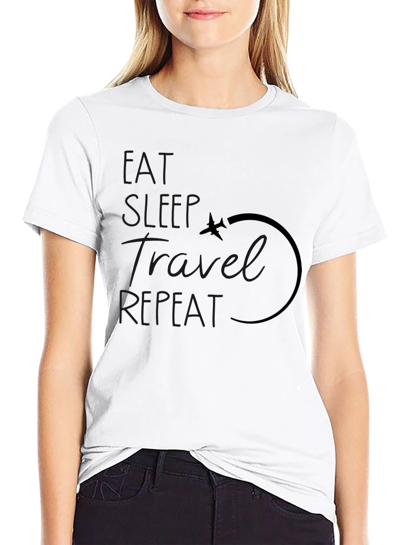 Eat Sleep Travel Repeat Black Graphic T-Shirt