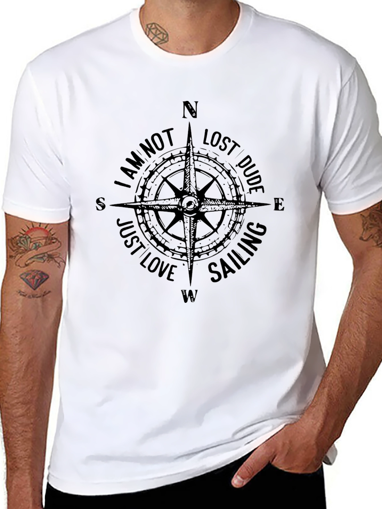 Nautical Compass T-Shirt - Not Lost Just Love Sailing