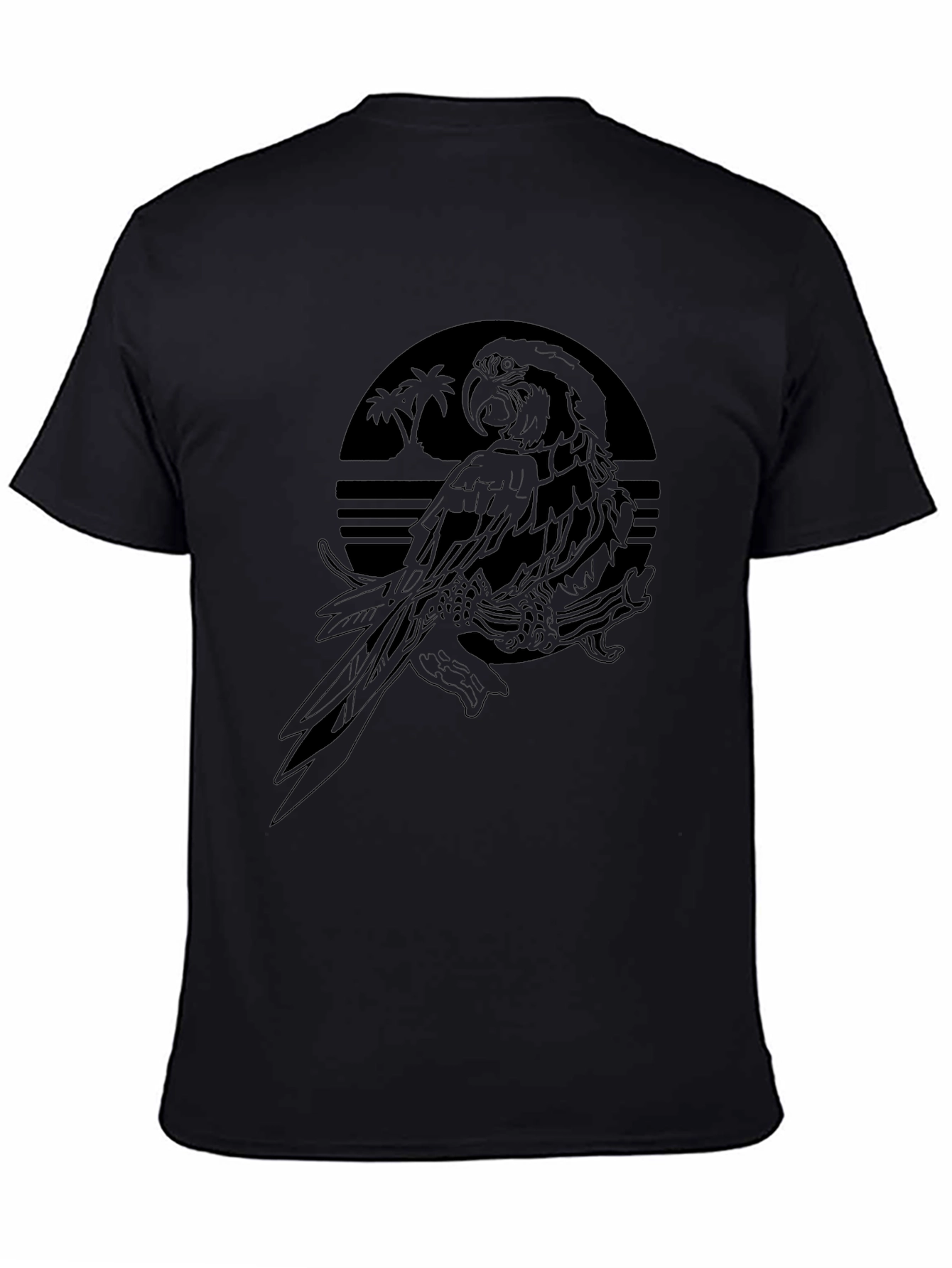 Tropical Parrot Graphic Tee - Mens Black T-Shirt