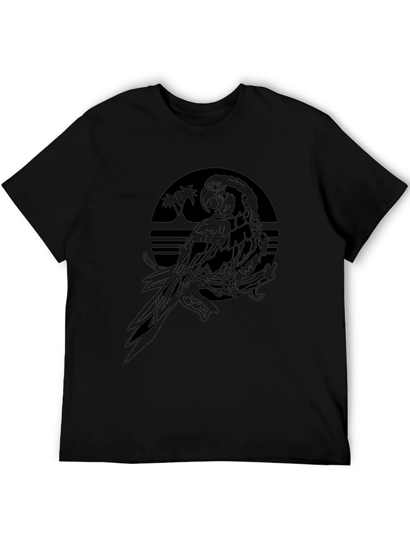 Tropical Parrot Graphic Tee - Mens Black T-Shirt