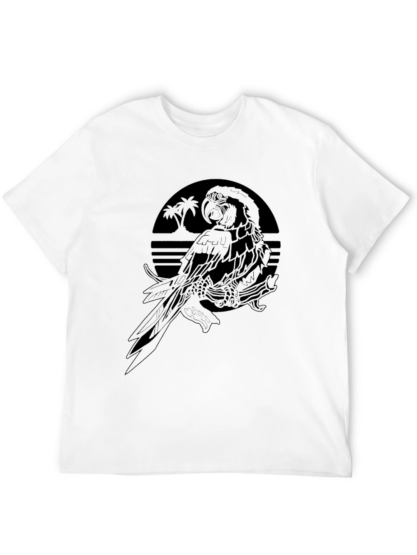 Tropical Parrot Graphic Tee - Mens Black T-Shirt