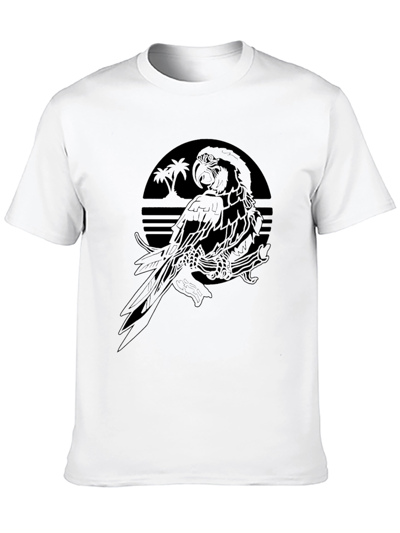 Tropical Parrot Graphic Tee - Mens Black T-Shirt