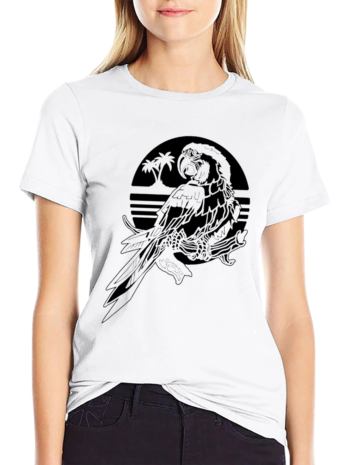 Tropical Parrot Graphic Tee - Mens Black T-Shirt