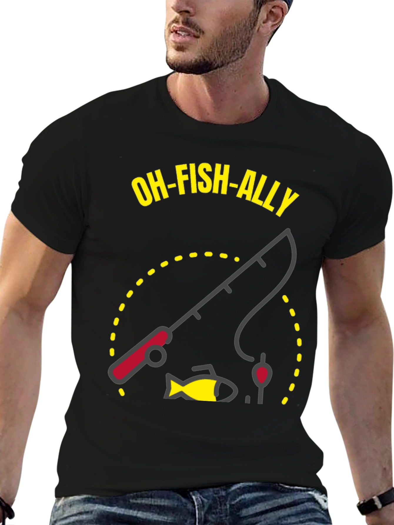 Oh-Fish-Ally T-Shirt: Fishing Rod & Fish Graphic Tee