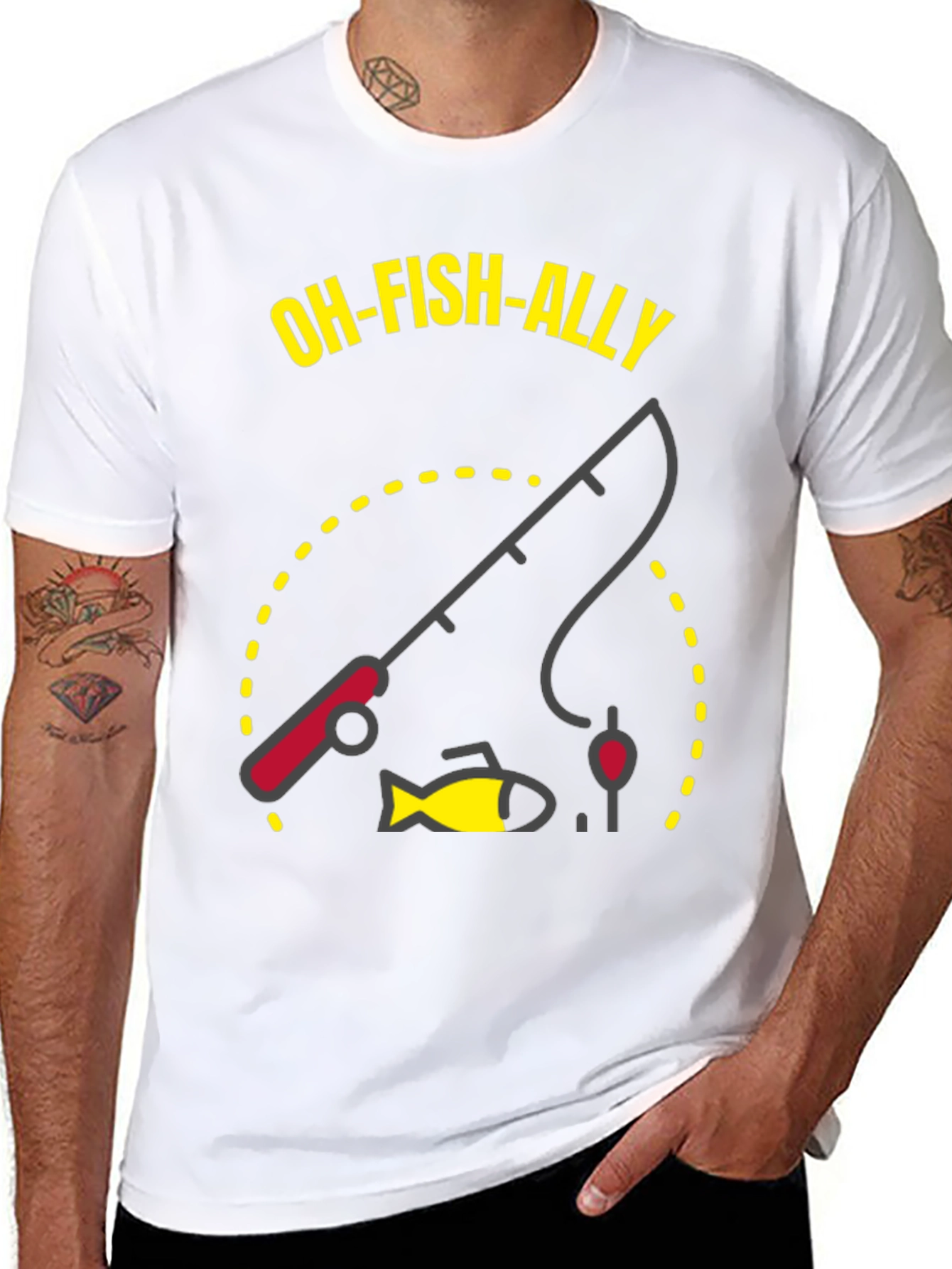 Oh-Fish-Ally T-Shirt: Fishing Rod & Fish Graphic Tee