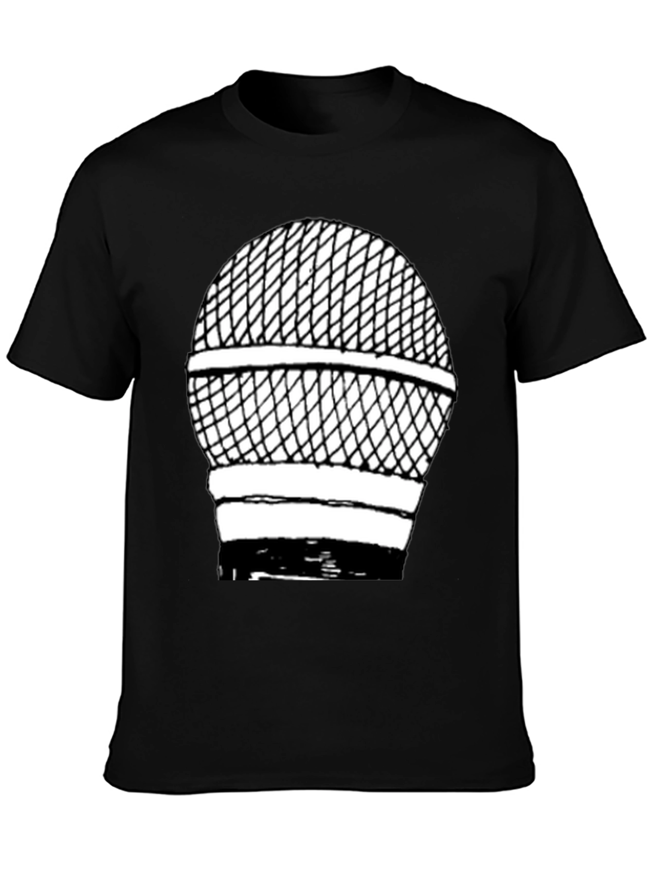 Retro Microphone Graphic Tee - Black Cotton Shirt
