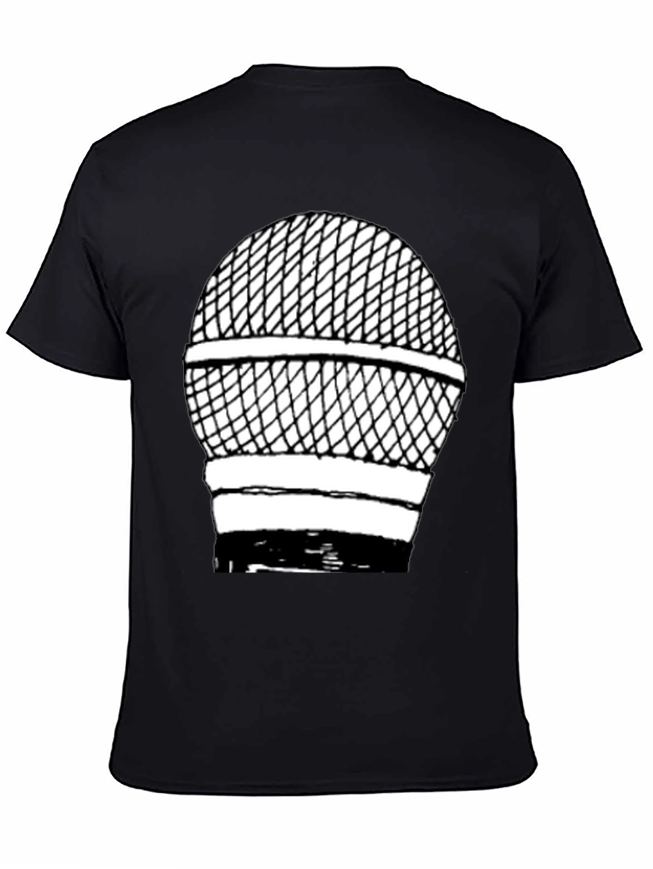 Retro Microphone Graphic Tee - Black Cotton Shirt