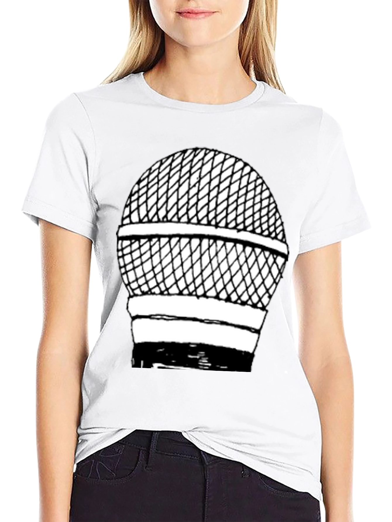 Retro Microphone Graphic Tee - Black Cotton Shirt