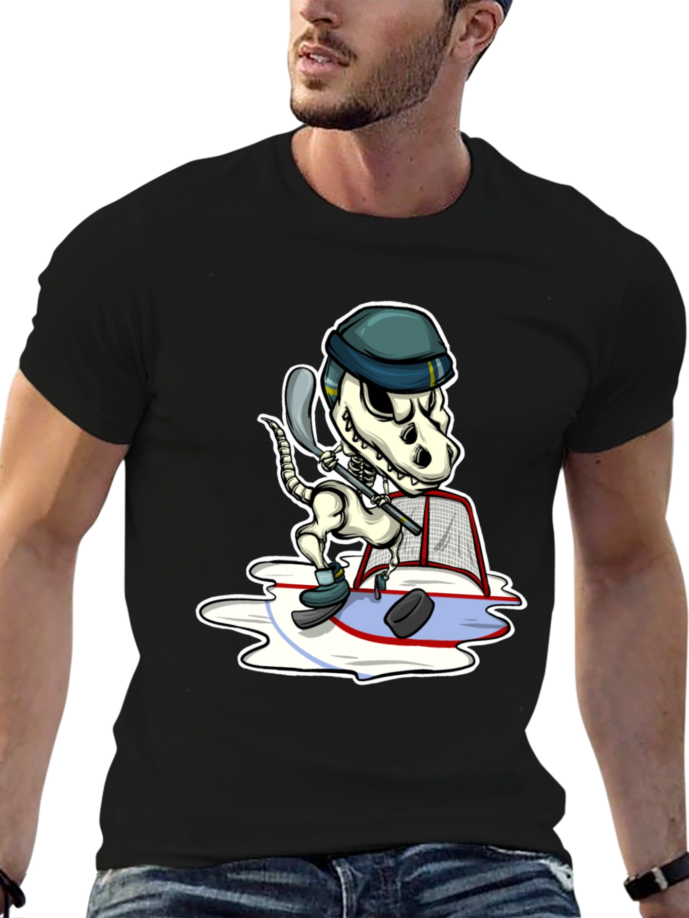 Dino Hockey Skeleton T-Shirt - Funny Sport Tee
