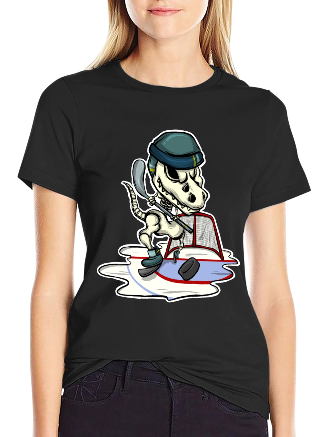Dino Hockey Skeleton T-Shirt - Funny Sport Tee
