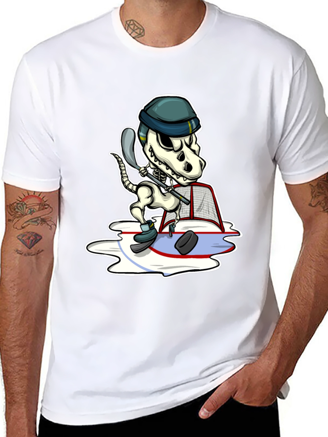 Dino Hockey Skeleton T-Shirt - Funny Sport Tee