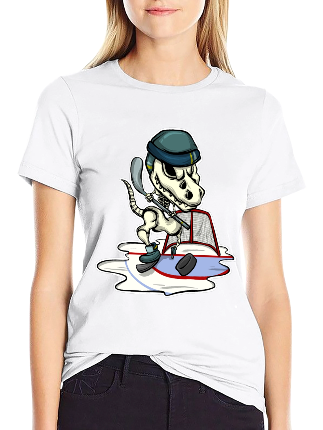 Dino Hockey Skeleton T-Shirt - Funny Sport Tee