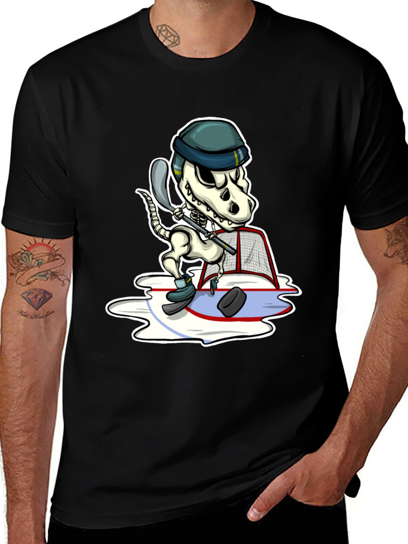 Dino Hockey Skeleton T-Shirt - Funny Sport Tee
