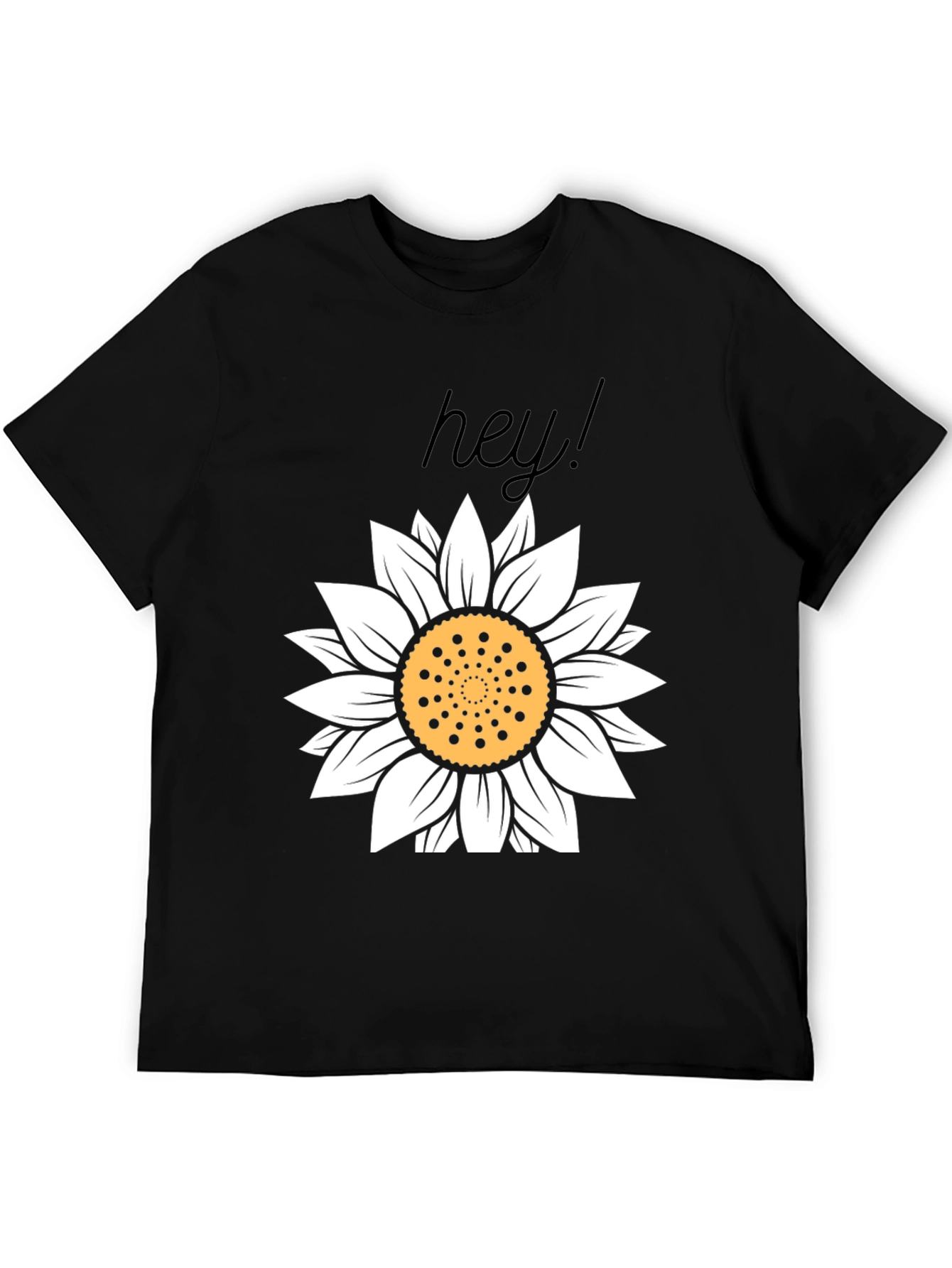 Hey! Sunflower Graphic Tee - Black Cotton Casual Top