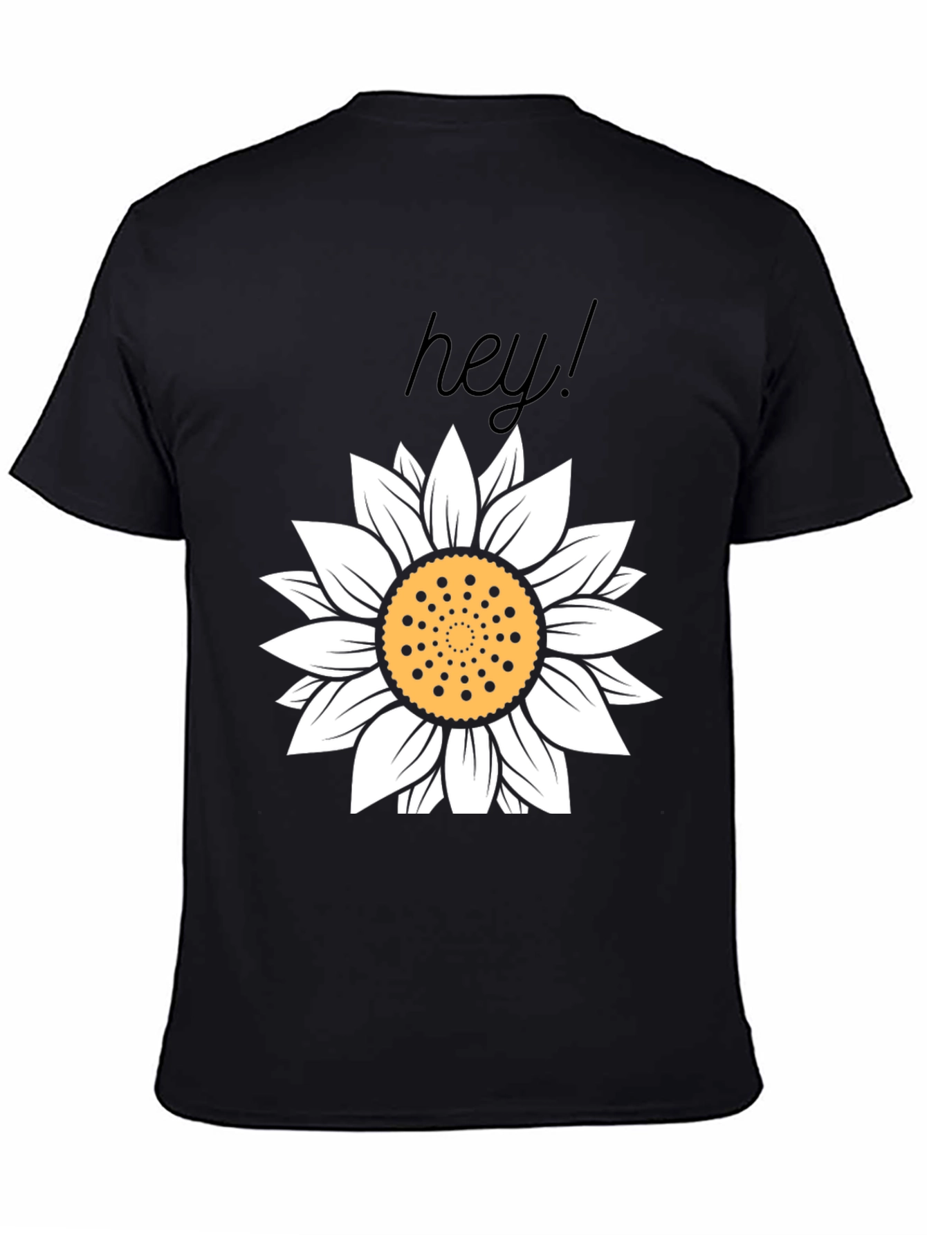 Hey! Sunflower Graphic Tee - Black Cotton Casual Top