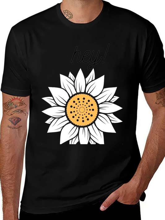 Hey! Sunflower Graphic Tee - Black Cotton Casual Top